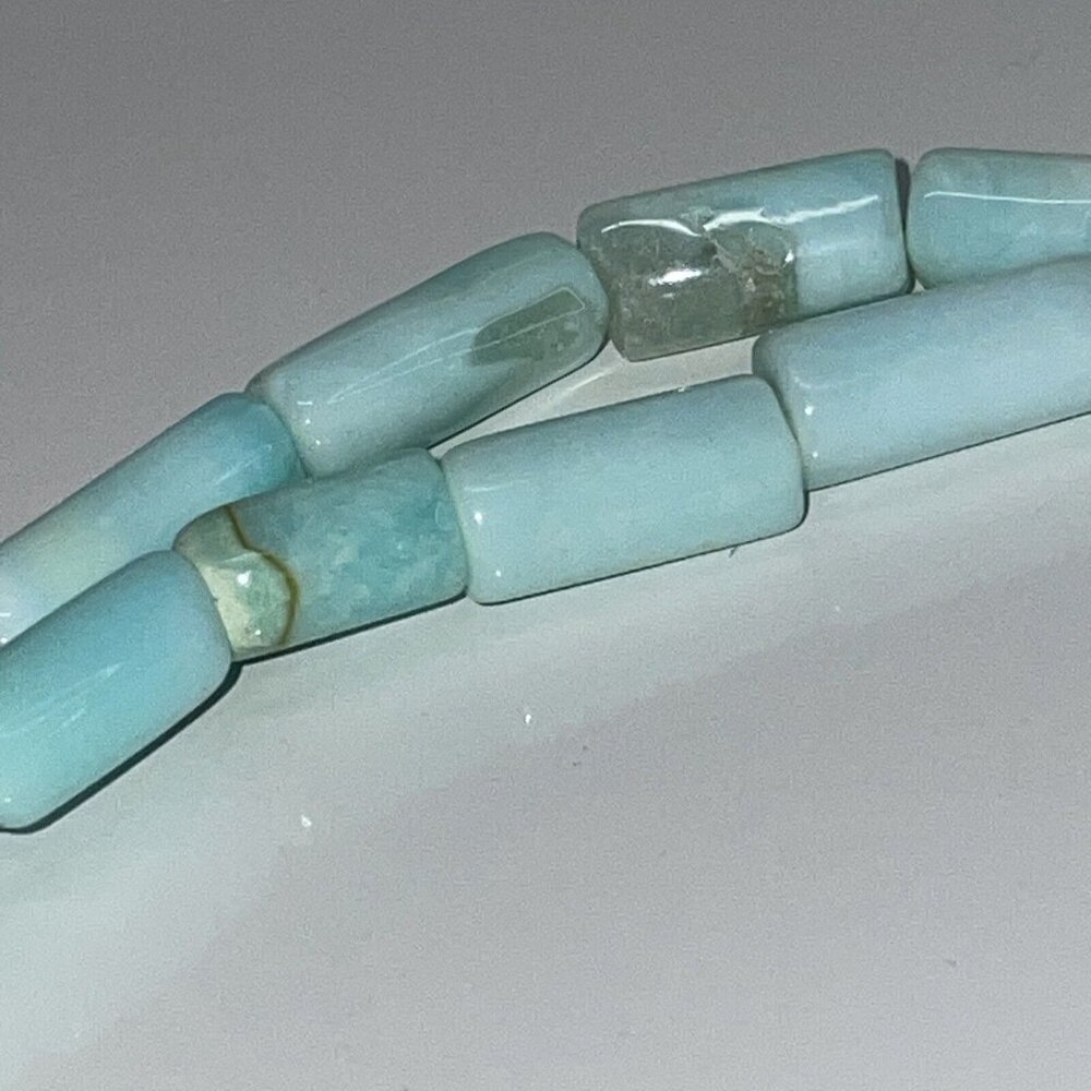 Aqua Peruvian Opal? Tube Beads & Freshwater Pearl Pendant Gemstone Necklace A140 - Picture 10 of 16